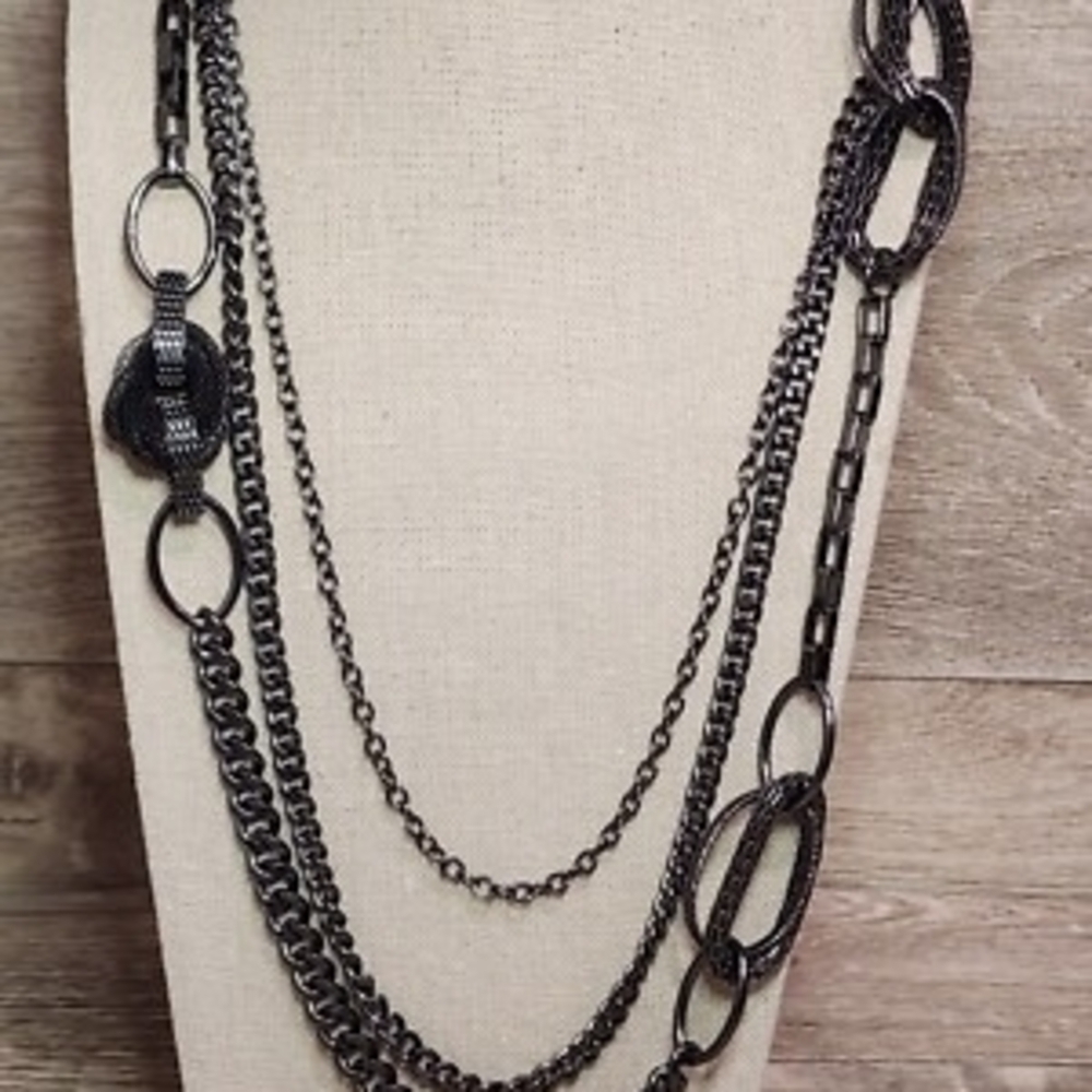 Premier Designs Black Multi-Layer Necklace And Earrings